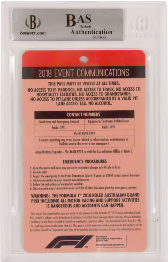Charles Leclerc Signed Formula 1 Race Pass Inscribed Debut – BGS Authentic